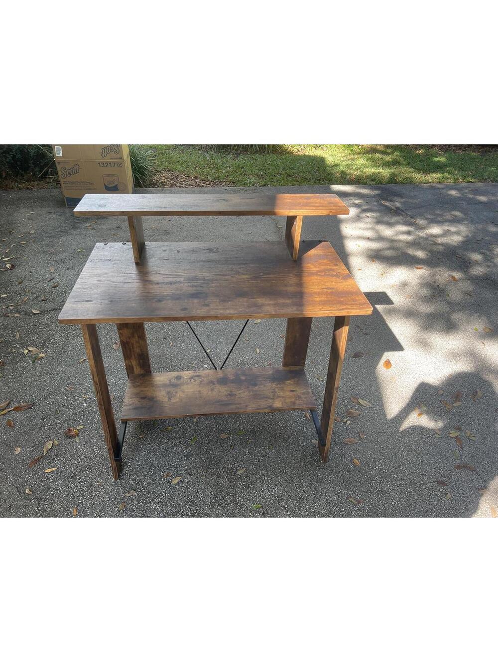 Wooden Office Desk with Raised Shelf
